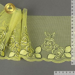 Кружево вышивка на сетке KRUZHEVO арт.TBY.OG74 шир.135мм цв.желтый,левая уп.6м