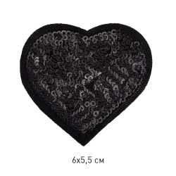 Термоаппликации арт.TBY-2156 Сердце с пайетками 6х5,5см, цв.черный уп.10шт.