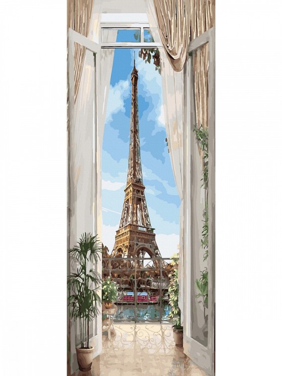 Картина по номерам с цветной схемой на холсте Molly арт.KHS0007 Панно. Париж. Эйфелева башня (39 цветов) 35х90 см