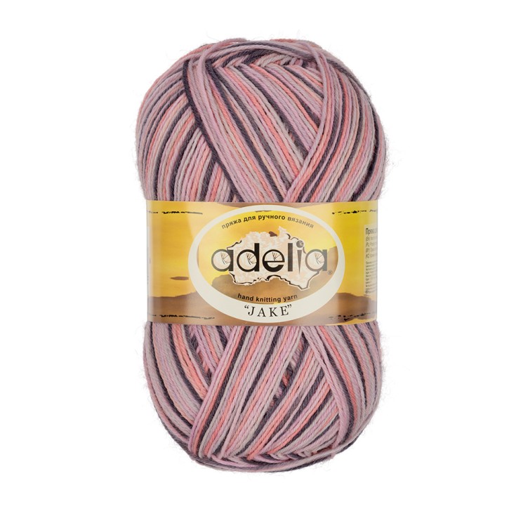 Пряжа ADELIA JAKE (75% шерсть, 25% нейлон) 5х100г/400м цв.27 св.сиреневый-св.розовый-серый