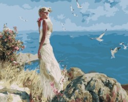 Картины по номерам Девушка на фоне моря GX5705 40х50 тм Цветной