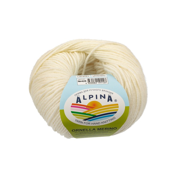 Пряжа ALPINA ORNELLA MERINO (100% мериносовая шерсть) 10х50г/125м цв.426 молочный