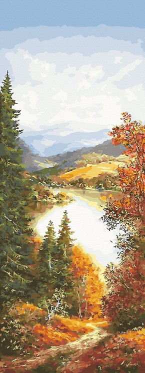 Картина по номерам с цветной схемой на холсте Molly арт.KHS0006 Панно. Золотая осень (29 цветов) 35х90 см