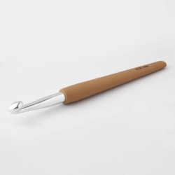 30916 Knit Pro Крючок для вязания с эргономичной ручкой Waves 8мм, алюминий, серебристый/клен