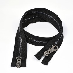 Молния MaxZipper мет. №8 черный никель шлиф.звено, 2 замка, 75 см цв.F322 черный уп.50шт