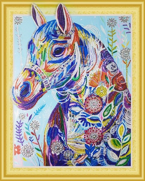 Набор "Колор Кит" картина алмазная с фигурными стразами арт.КК.FKU011 Цветочная лошадь 40х50