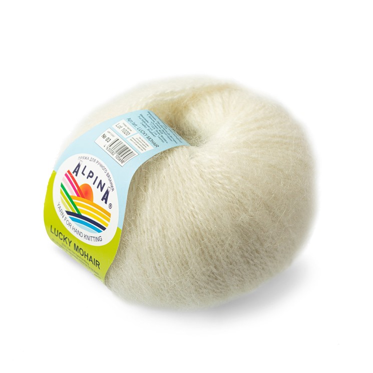 Пряжа ALPINA LUCKY MOHAIR (60% кид мохер, 40% акрил) 10х50г/150м цв.03 молочный