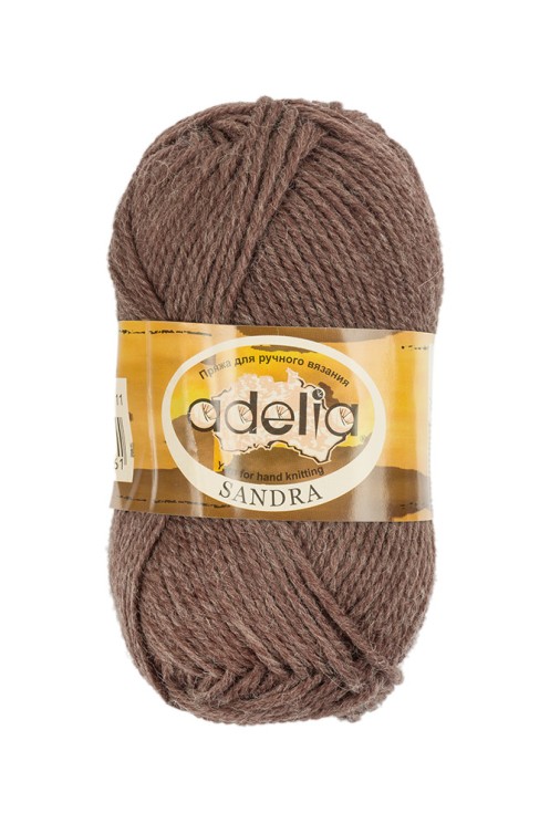 Пряжа ADELIA SANDRA (50% шерсть, 50% акрил) 10х50г/90м цв.11 т.коричневый