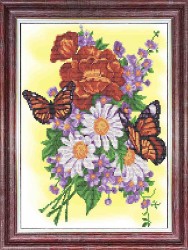 Рисунок на ткани КАРОЛИНКА арт. КБЦ-3049 Бабочки на летнем букете 25,5х36 см