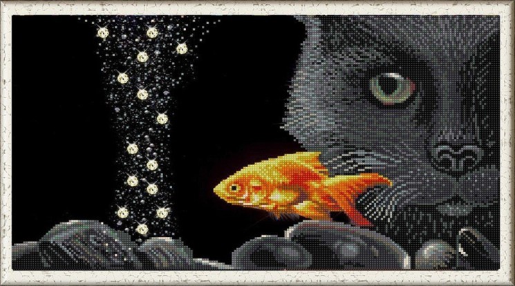 Рисунок на ткани (Бисер) КОНЁК арт. 1332 Кот и золотая рыбка 25х45 см