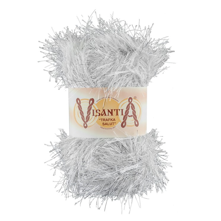 Пряжа VISANTIA TRAFKA SALUT (80% полиэстер, 20% люрекс) 5х200г/90м цв.0065 белый с люрексом под серебро