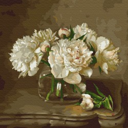 Картины по номерам Molly арт.KH0424 Бузин. Белые пионы на столике (20 цветов) 30х30 см