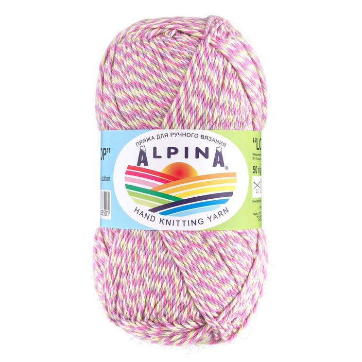 Пряжа ALPINA LOLLIPOP (100% хлопок) 10х50г/175м цв.04 розовый-малиновый-сиреневый-салатовый