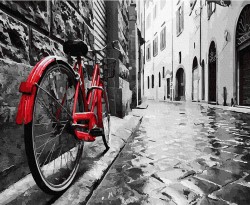 Картины по номерам Molly арт.KH0929 Красный велосипед в старом городе (23 цвета) 40х50 см