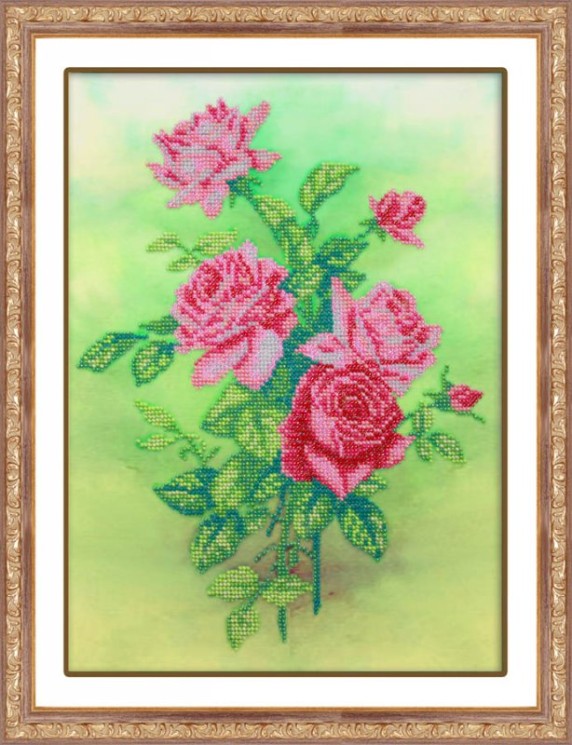 Набор для вышивания бисером ПАУТИНКА арт.Б-1227 Розовые розы 31х22,5 см