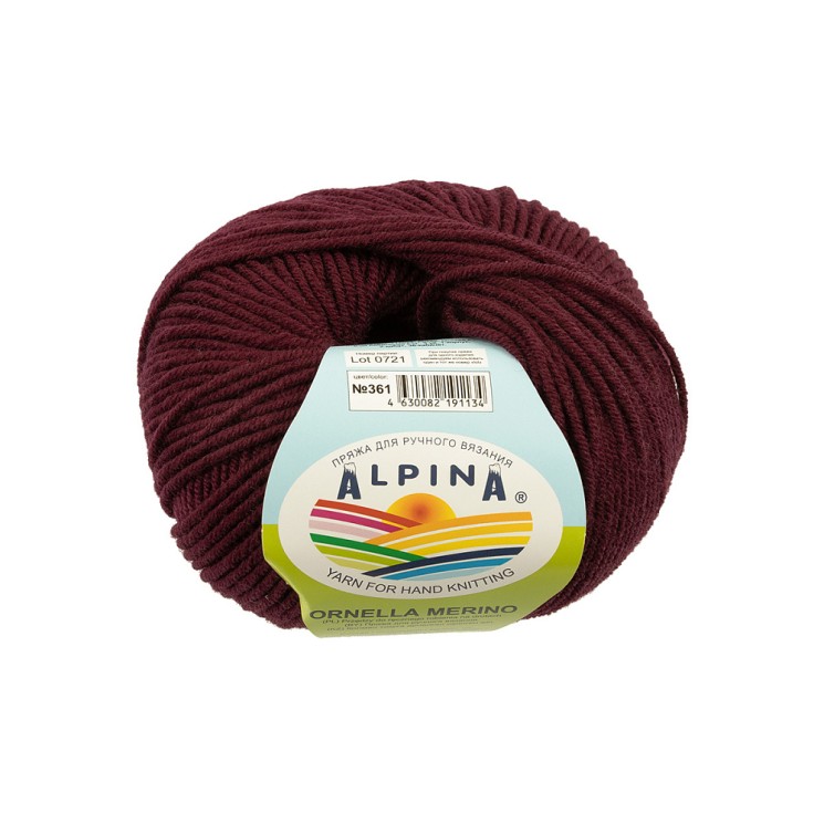 Пряжа ALPINA ORNELLA MERINO (100% мериносовая шерсть) 10х50г/125м цв.361 сливовый