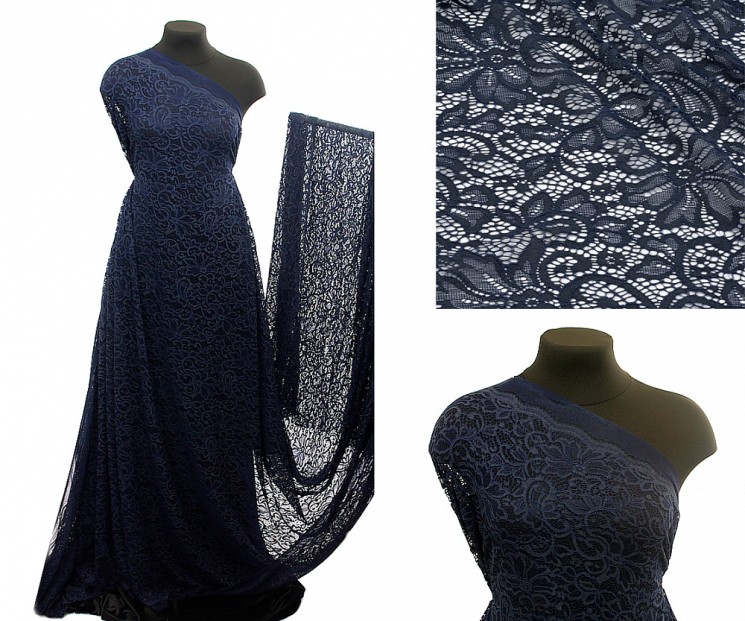 Кружевная ткань (гипюр) с кордом арт.TBY.3036 шир.150см 130 г/м цв.т.синий уп.22,86м