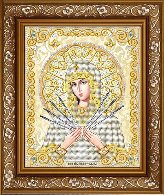 Рисунок на ткани бисером БЛАГОВЕСТ арт.ЖС-4012 Пресвятая Богородица Семистрельная в жемчуге упак (1 шт)