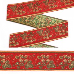 Лента отделочная жаккардовая арт.с3786г17 рис.9415 шир.90мм Хохлома цв.красный в ассортименте уп.12,5м