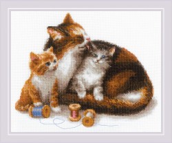 Набор для вышивания РИОЛИС арт.1811 "Кошка с котятами" 30х24 см