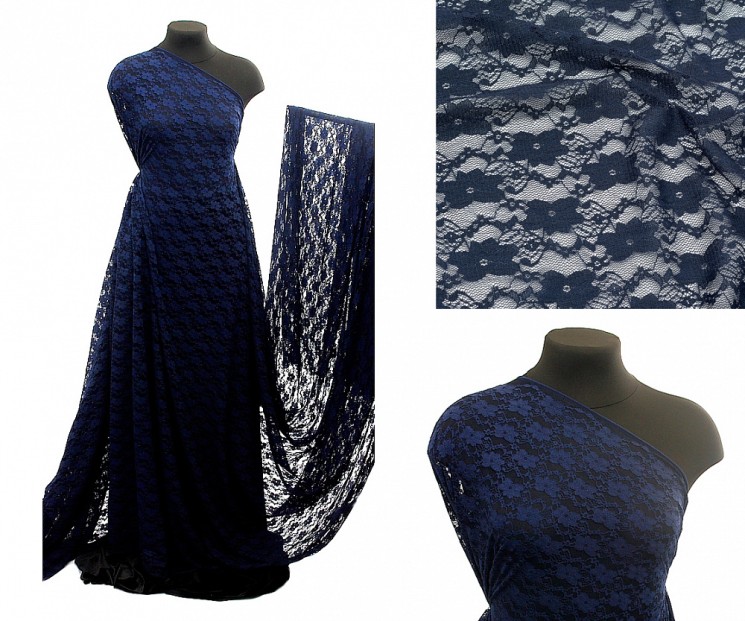 Кружевная ткань стрейч арт.TBY.M903 шир.150см 100 г/м цв.318 нейви уп.1м