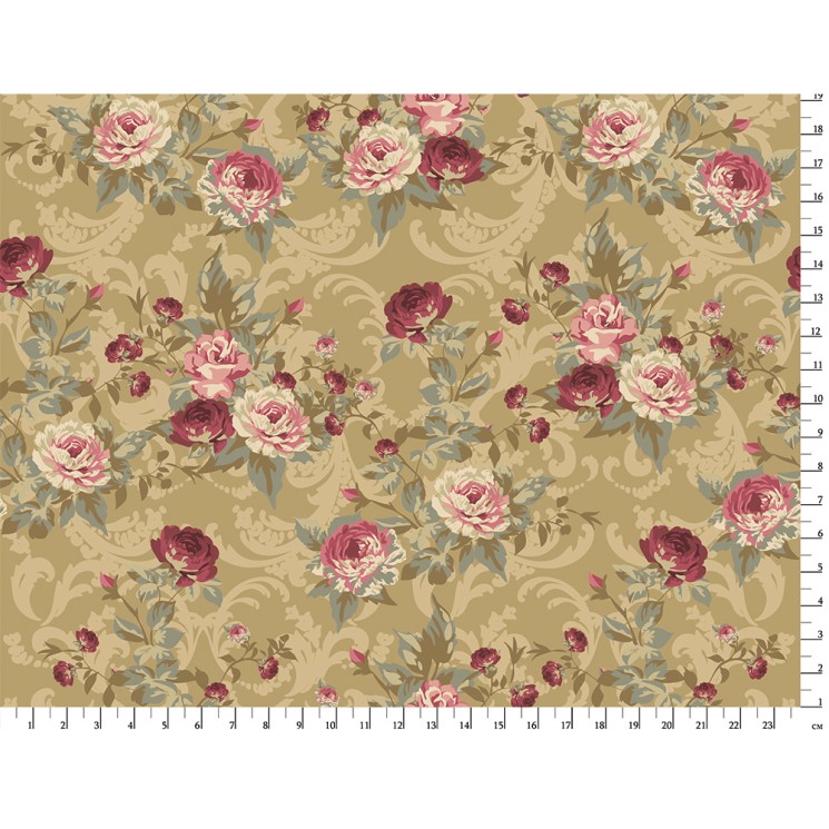 Ткань для пэчворка PEPPY Викторианские Розы 146 г/м  100% хлопок цв.ВР-30 зеленый уп.50х55 см