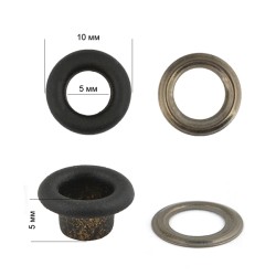 Люверсы металл TBY.L-9.5 №3 ( 5мм, h 5мм) цв. черная резина уп.500шт