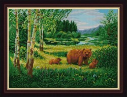 Рисунок на ткани (Бисер) КОНЁК арт. 1233 Пейзаж с медведями 29х39 см