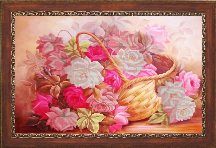 Рисунок на ткани (Бисер) КОНЁК арт. 9723 Корзина с розами 29х39 см