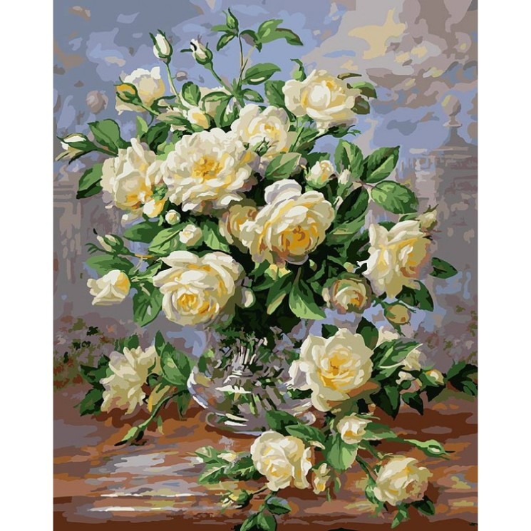 Картины по номерам Белоснежка арт.БЛ.373-AB Белые розы 40х50 см
