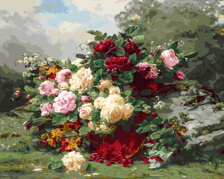 Картины по номерам Белоснежка арт.БЛ.253-AB Розы и ягодная корзина 40х50 см