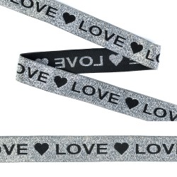 Тесьма TBY тканая с рисунком LOVE шир.20мм цв.серебро уп.20м упак (20 м)