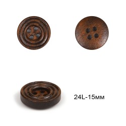 Пуговицы деревянные TBY.R503 цв.коричневый 24L-15мм/ 4 прокола/ 50 шт