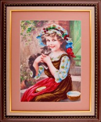 Рисунок на ткани АНГЕЛIКА арт. A528 Девочка с котенком 30х40 см