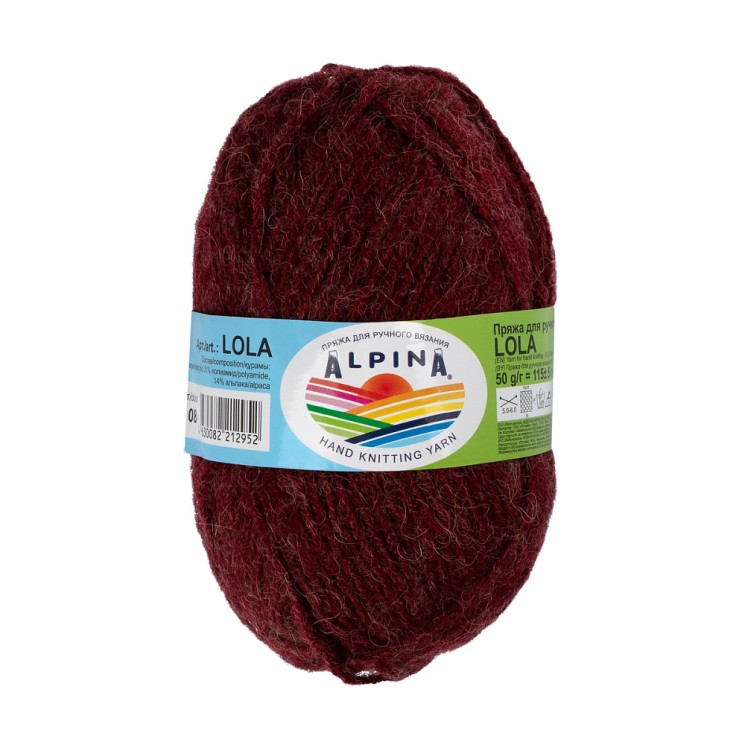 Пряжа ALPINA LOLA (55% акрил, 31% полиамид, 14% альпака) 10х50г/115м цв.08 вишневый