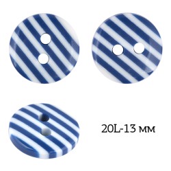 Пуговицы пластик TBY P-L28-3 цв.белый-синий 20L-13мм, 2 прокола, 50 шт