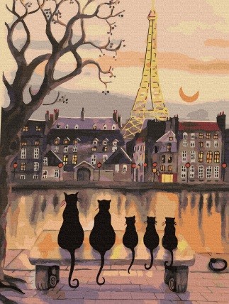 Картина по номерам с цветной схемой на холсте Molly арт.KK0694 Парижские коты 30х40 см