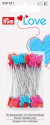 028521 PRYM "Prym Love" - Булавки с пластиковыми головками 50х0,60мм, нержавеющая сталь/пластик, голубой, красный, ярко-розовый уп. 50 шт.