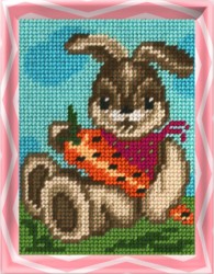 Набор для вышивания с пряжей BAMBINI арт.X2224 Заяц с морковкой 15х20см