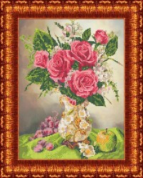 Рисунок на ткани КАРОЛИНКА арт. КБЦ-3021 Розы в вазе 27,1х35,7 см