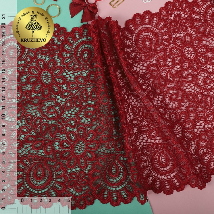 Кружево-стрейч KRUZHEVO арт.TBY.YSTL00839 шир.205мм цв.04 бордовый уп.3 м