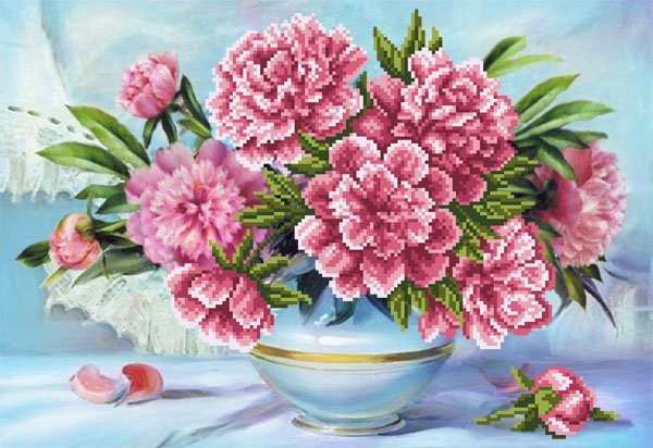 Рисунок на шелке МАТРЕНИН ПОСАД арт.37х49 - 4067 Пионы в вазе упак (1 шт)