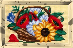 Набор для вышивания с пряжей BAMBINI арт.X2301 Полевые цветы в корзине 15х25 см