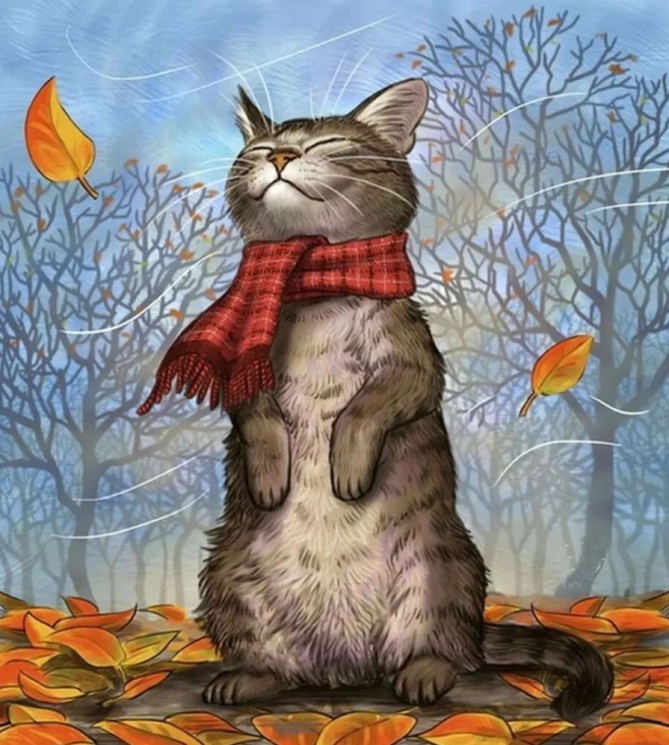 Картина по номерам с цветной схемой на холсте Molly арт.KK0674 Кот в шарфе 30х40 см