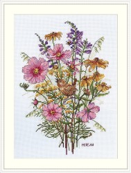 Набор для вышивания MEREJKA арт.K-197 Сентябрьские цветы и Крапивник 30х21 см