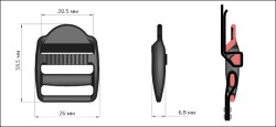 Пряжка регулятор трехщелевая 20мм LE20 цв.черный нагрузка 40 кг уп.100 шт