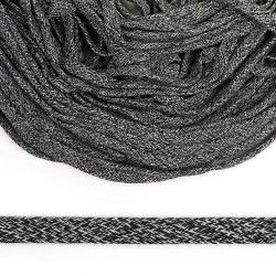 Шнур плоский х/б 12мм классическое плетение TW цв.меланж 2 (032 черный, 028 св.серый) уп.50м