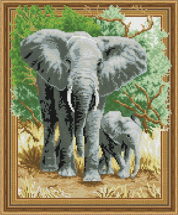 Набор "Колор Кит" картина алмазная арт.КК.TSGJ1055 Слоны на прогулке 40х50