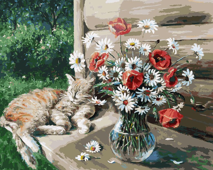 Картины по номерам Белоснежка арт.БЛ.149-AB Дачная жизнь кота Василия 40х50 см