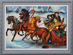 Рисунок на ткани (Бисер) КОНЁК арт. 9767 Тройка лошадей 29х39 см
